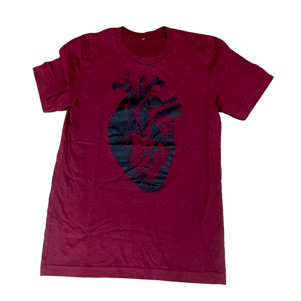 Maroon Anatomical Heart Tee Shirt, size small